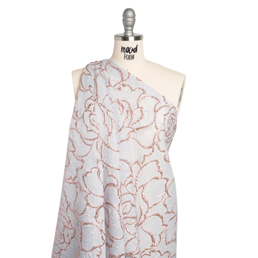 Rose Outlines Cutwork Luxury Brocade - Metallic Rose Gold and Pale Blue Gray Rose Outlines Cutwork Luxury Brocade - Metallic Rose Gold and Pale Blue Gray