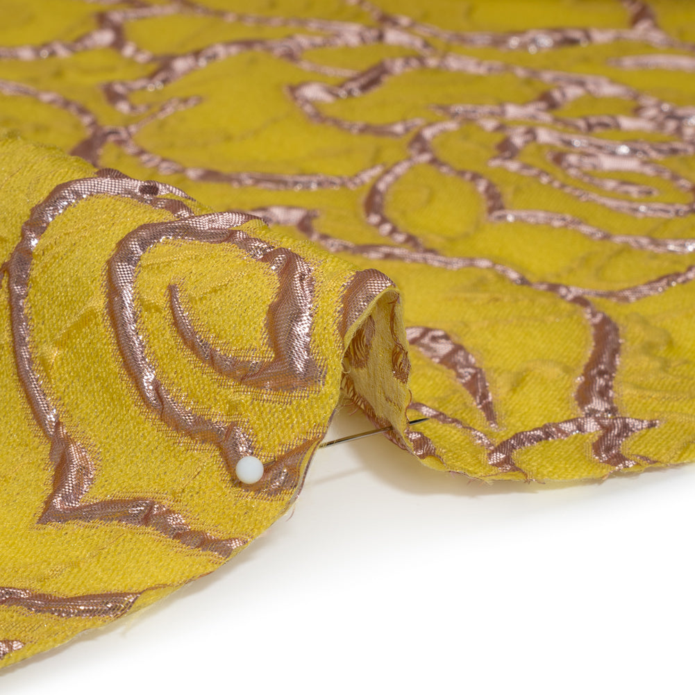Rose Outlines Cutwork Luxury Brocade - Metallic Gold and Sunshine Yellow Rose Outlines Cutwork Luxury Brocade - Metallic Gold and Sunshine Yellow