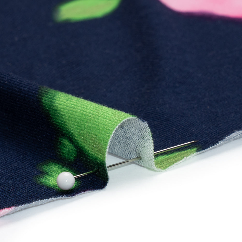 Stretch Rayon Jersey - Navy, Pink and Green Floral - Deadstock Stretch Rayon Jersey - Navy, Pink and Green Floral - Deadstock