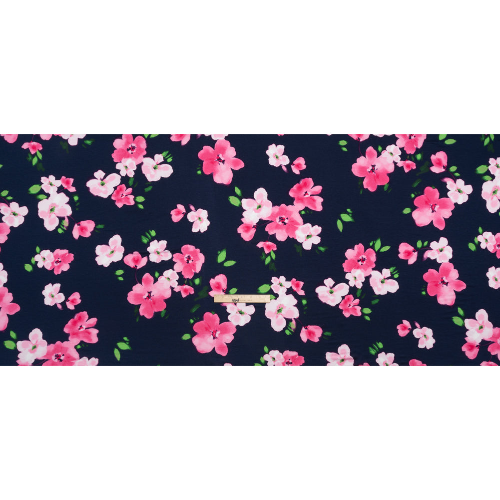Stretch Rayon Jersey - Navy, Pink and Green Floral - Deadstock Stretch Rayon Jersey - Navy, Pink and Green Floral - Deadstock