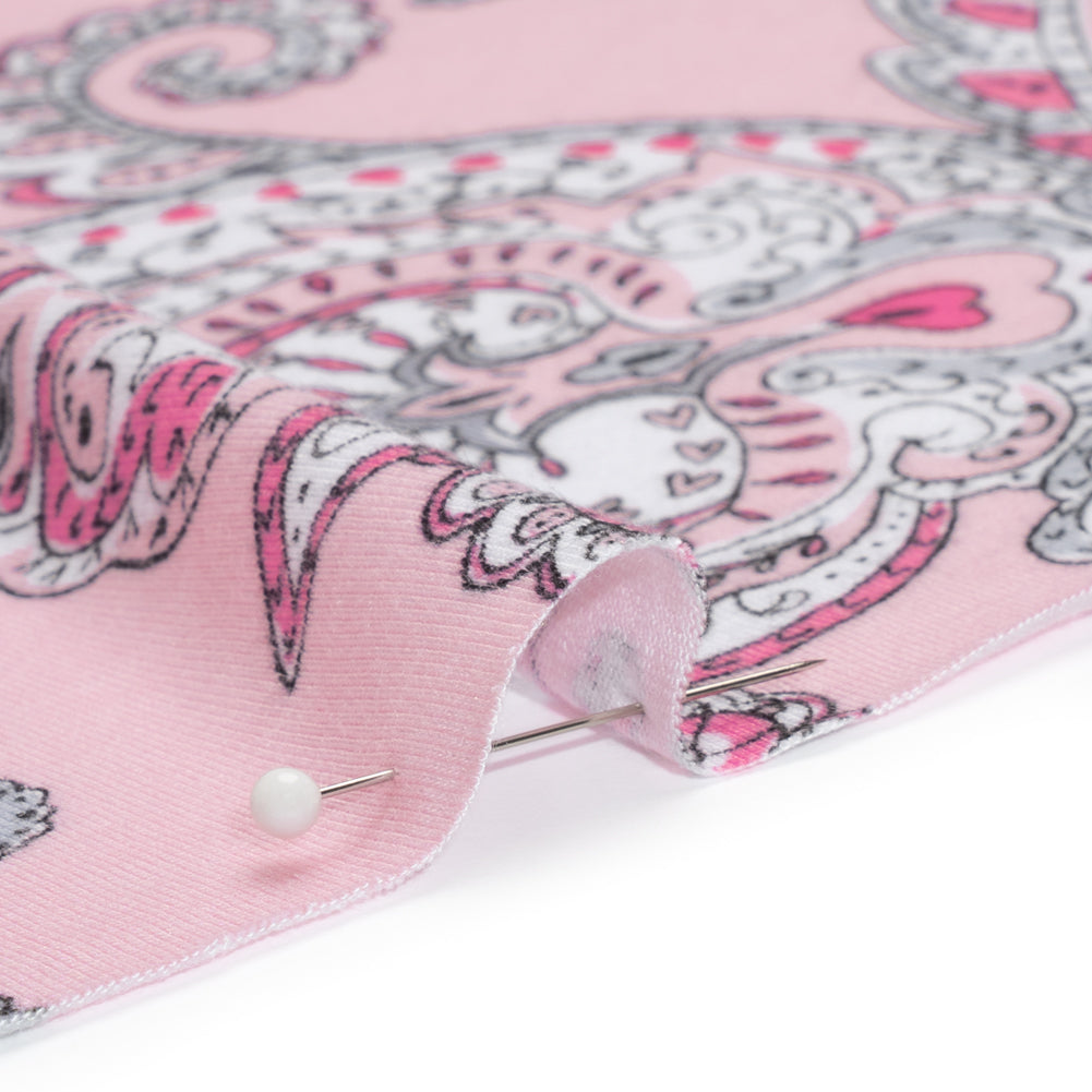 Stretch Rayon Jersey - Pink and Gray Jacobean Floral - Deadstock Stretch Rayon Jersey - Pink and Gray Jacobean Floral - Deadstock