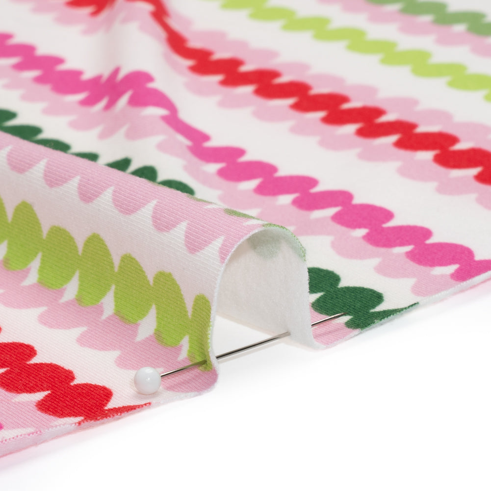 Stretch Polyester ITY Jersey - Pink, Green and White Dot Stripes - Deadstock Stretch Polyester ITY Jersey - Pink, Green and White Dot Stripes - Deadstock