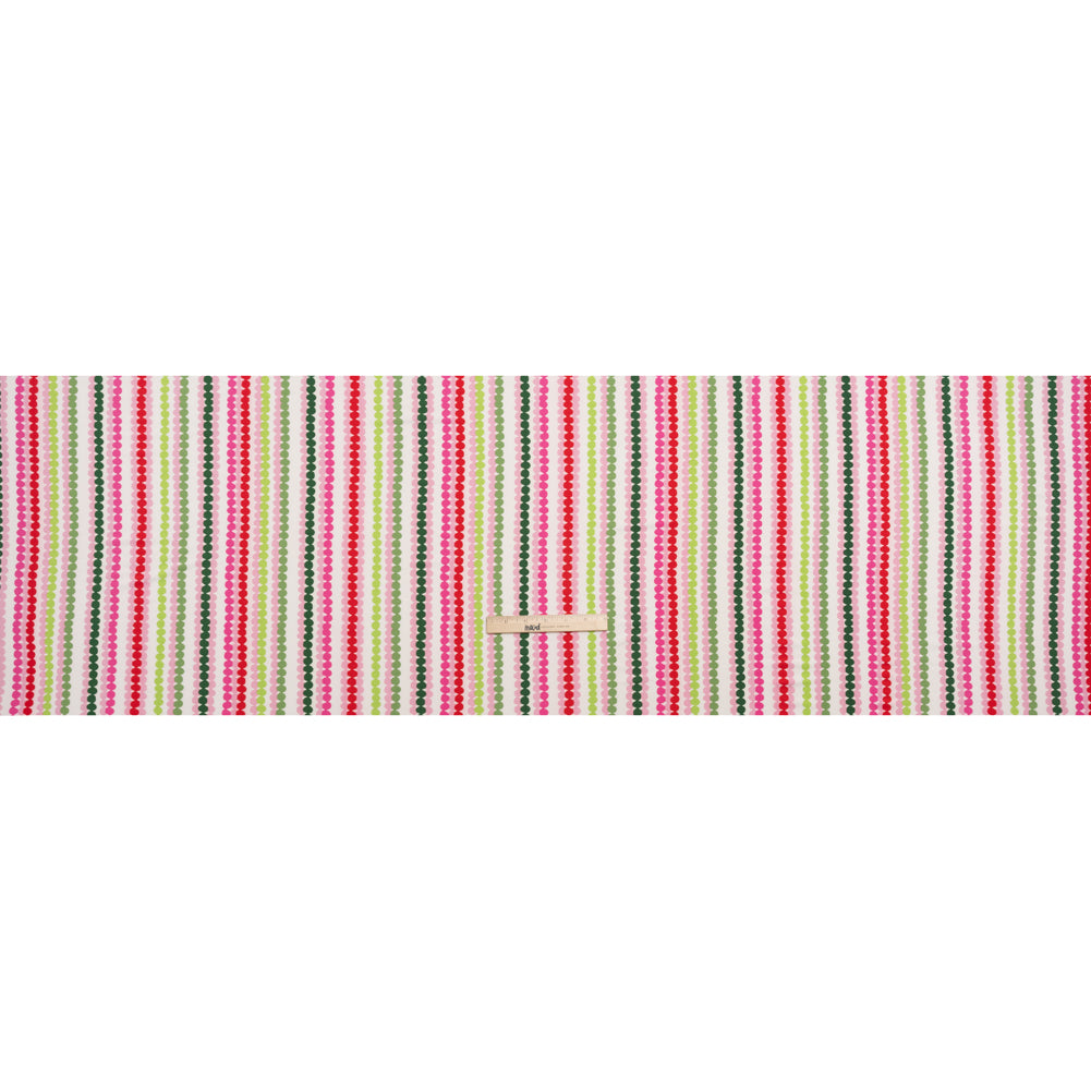 Stretch Polyester ITY Jersey - Pink, Green and White Dot Stripes - Deadstock Stretch Polyester ITY Jersey - Pink, Green and White Dot Stripes - Deadstock