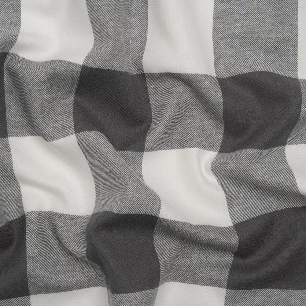 Lightweight Cotton Twill - Off White and Charcoal Gray Buffalo Check - Deadstock Lightweight Cotton Twill - Off White and Charcoal Gray Buffalo Check - Deadstock