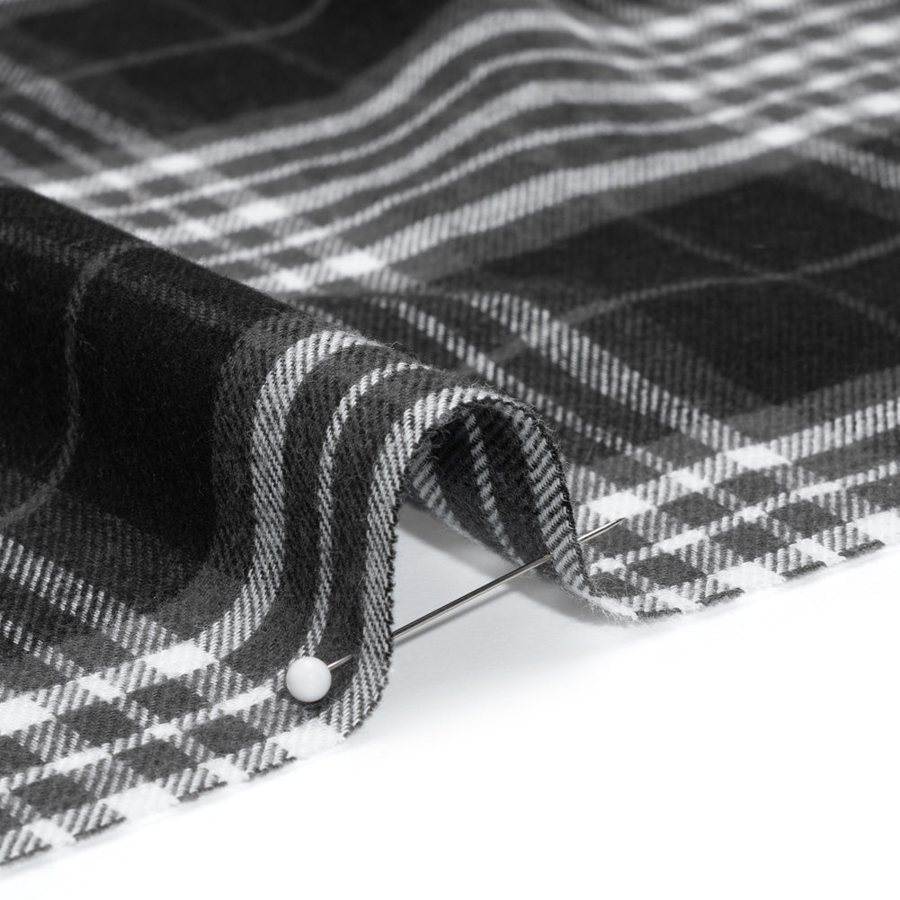 Cotton and Rayon Flannel Twill - Black, Charcoal and White Plaid - Deadstock Cotton and Rayon Flannel Twill - Black, Charcoal and White Plaid - Deadstock