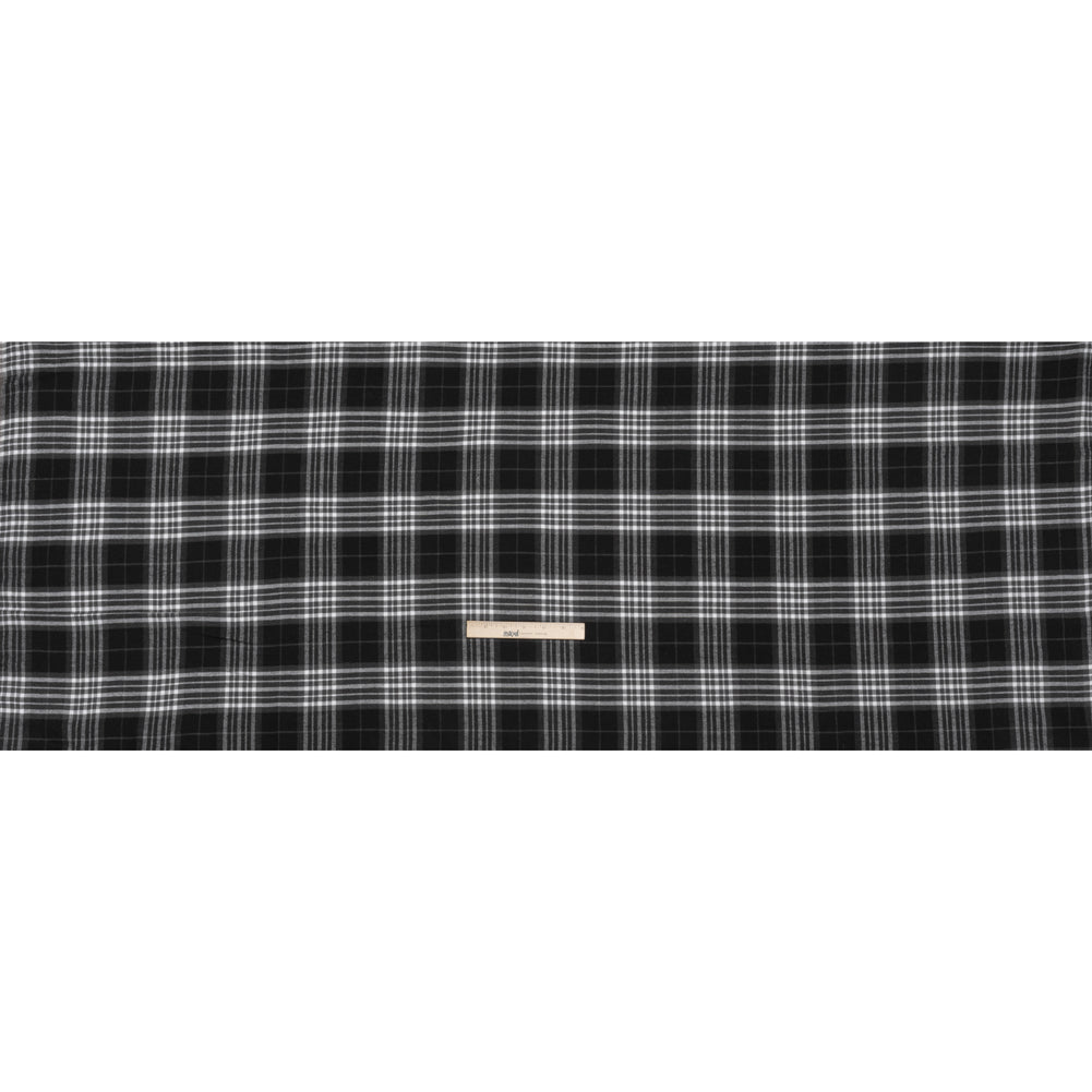 Cotton and Rayon Flannel Twill - Black, Charcoal and White Plaid - Deadstock Cotton and Rayon Flannel Twill - Black, Charcoal and White Plaid - Deadstock
