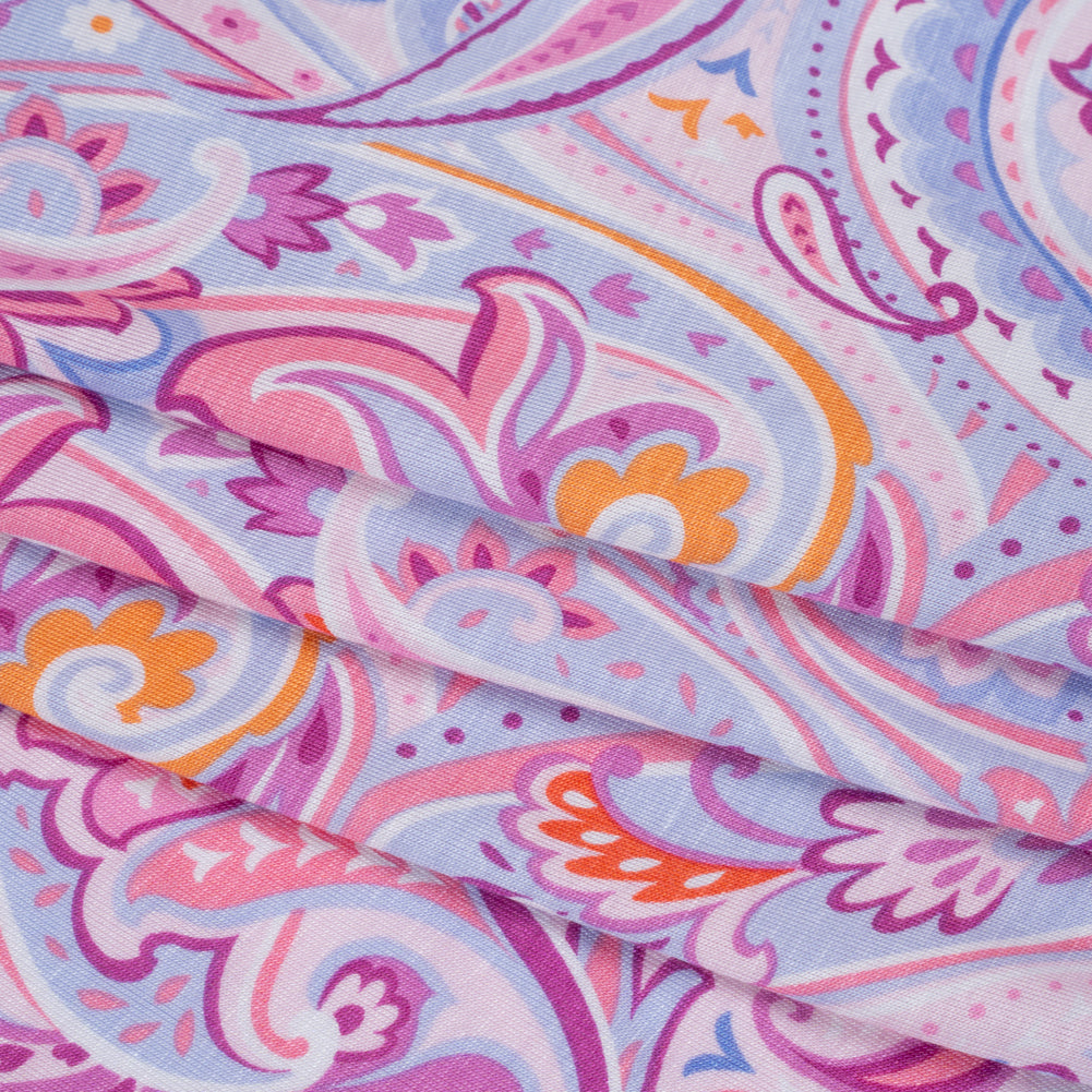 Stretch Rayon Jersey - Pink, Purple, and Periwinkle Paisley - Deadstock Stretch Rayon Jersey - Pink, Purple, and Periwinkle Paisley - Deadstock