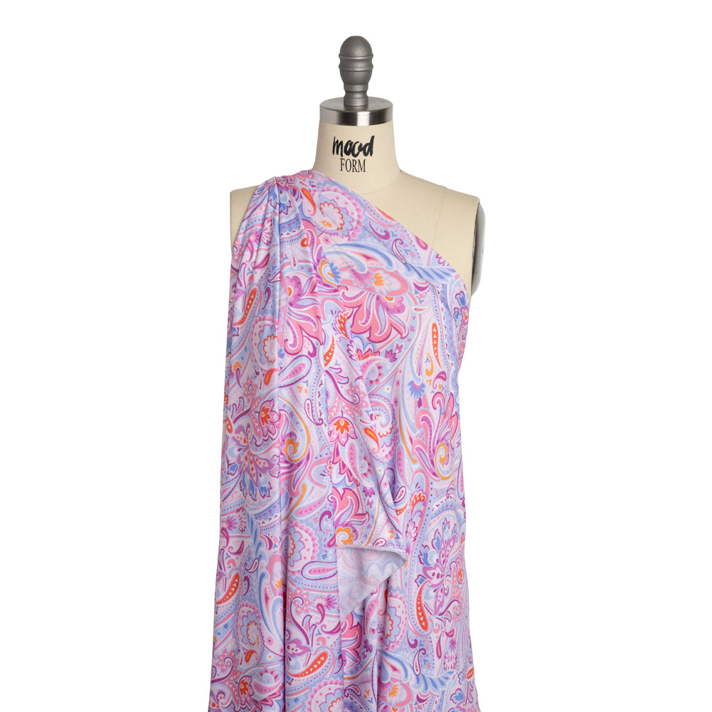Stretch Rayon Jersey - Pink, Purple, and Periwinkle Paisley - Deadstock Stretch Rayon Jersey - Pink, Purple, and Periwinkle Paisley - Deadstock