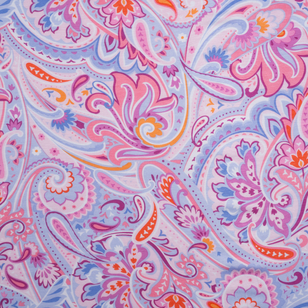 Stretch Rayon Jersey - Pink, Purple, and Periwinkle Paisley - Deadstock Stretch Rayon Jersey - Pink, Purple, and Periwinkle Paisley - Deadstock