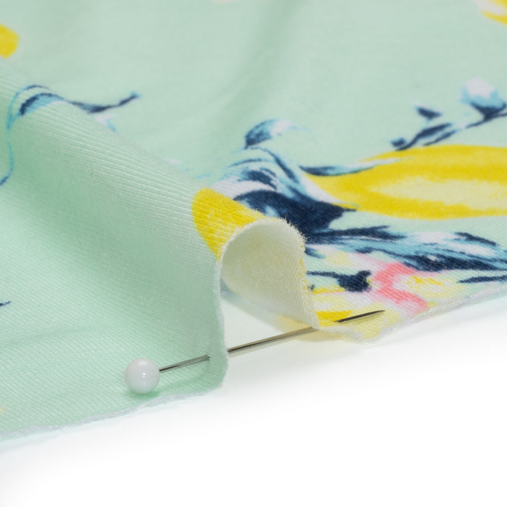 Stretch Rayon Jersey - Mint, Teal and Yellow Lemons on Trees - Deadstock Stretch Rayon Jersey - Mint, Teal and Yellow Lemons on Trees - Deadstock
