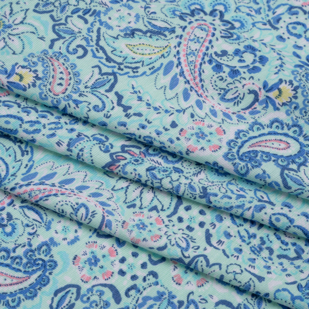 Stretch Rayon Jersey - Mint Green, Blue and Pink Paisley - Deadstock Stretch Rayon Jersey - Mint Green, Blue and Pink Paisley - Deadstock