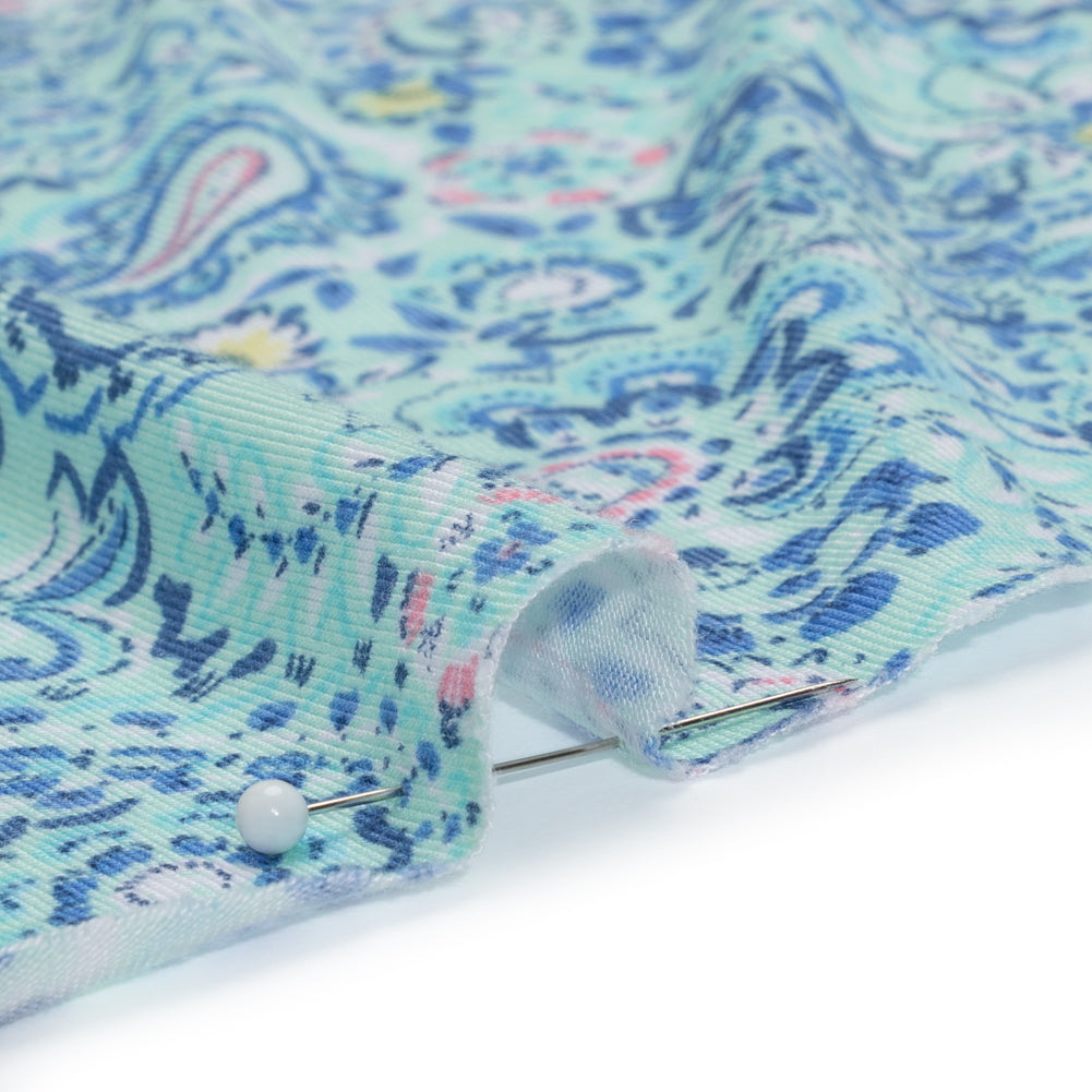 Stretch Rayon Jersey - Mint Green, Blue and Pink Paisley - Deadstock Stretch Rayon Jersey - Mint Green, Blue and Pink Paisley - Deadstock