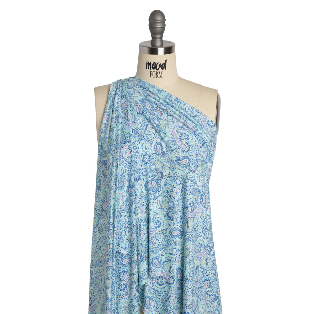 Stretch Rayon Jersey - Mint Green, Blue and Pink Paisley - Deadstock Stretch Rayon Jersey - Mint Green, Blue and Pink Paisley - Deadstock