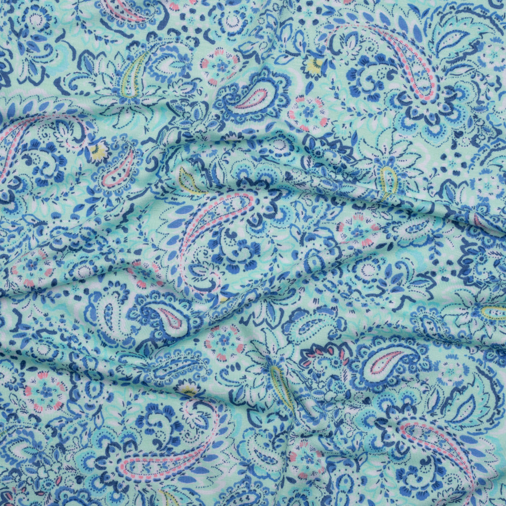 Stretch Rayon Jersey - Mint Green, Blue and Pink Paisley - Deadstock Stretch Rayon Jersey - Mint Green, Blue and Pink Paisley - Deadstock
