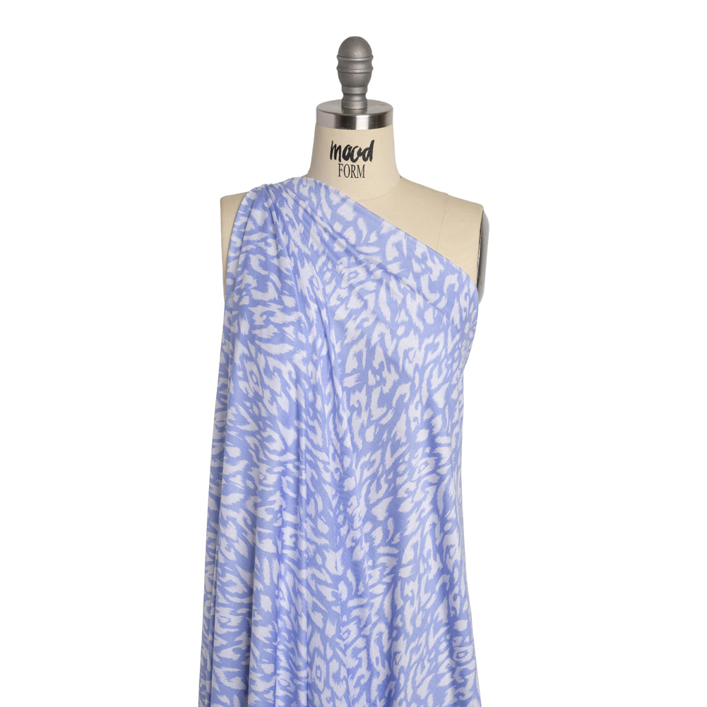 Stretch Rayon Jersey - Periwinkle and White Animal Spots - Deadstock - Drape Stretch Rayon Jersey - Periwinkle and White Animal Spots - Deadstock - Drape