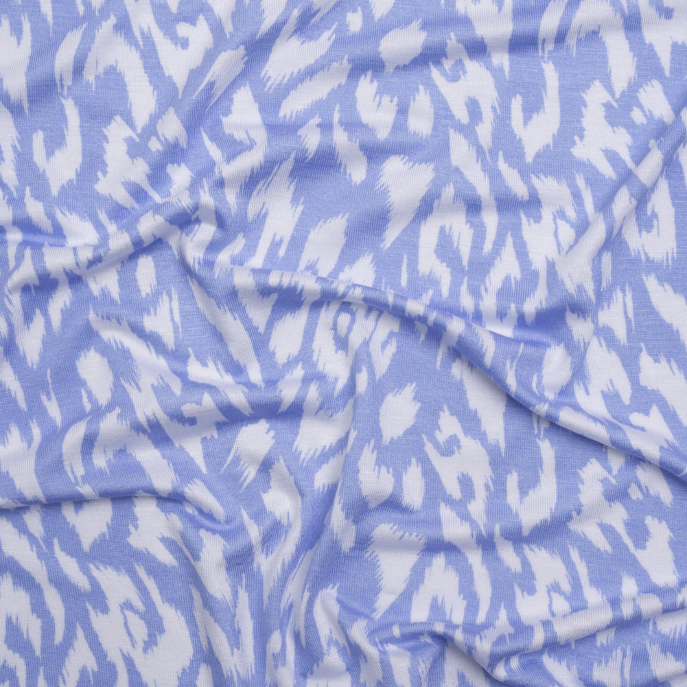 Stretch Rayon Jersey - Periwinkle and White Animal Spots - Deadstock Stretch Rayon Jersey - Periwinkle and White Animal Spots - Deadstock