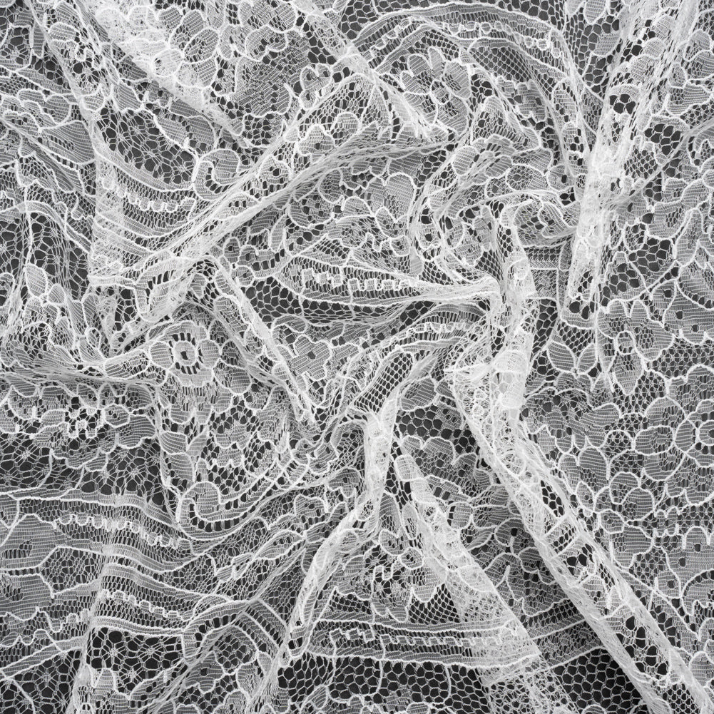Re-Embroidered Chantilly Lace - White Ornate Floral Re-Embroidered Chantilly Lace - White Ornate Floral