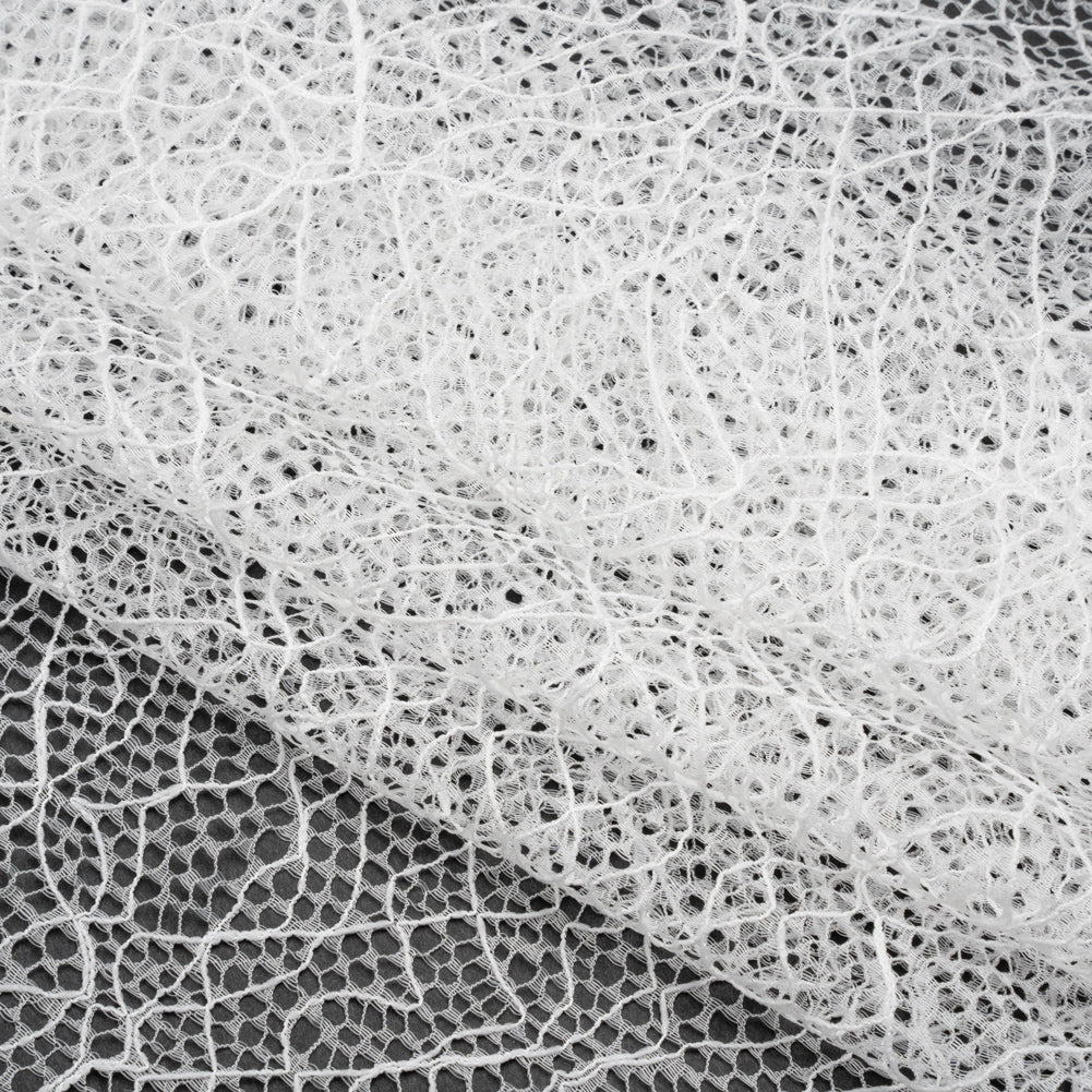 Re-Embroidered Lace - White Abstract Net - Folded Re-Embroidered Lace - White Abstract Net - Folded