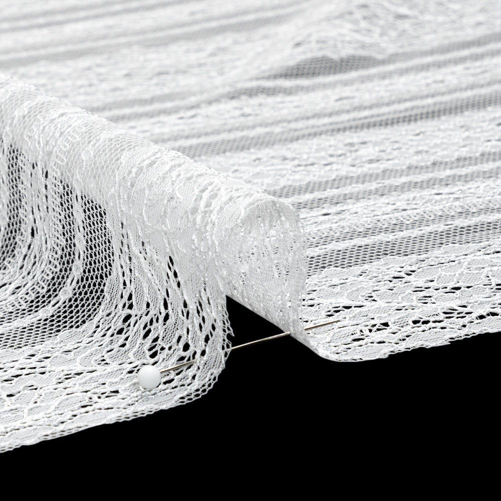 Delicate Lace - Lustrous White Floral and Abstract Stripes - Detail Delicate Lace - Lustrous White Floral and Abstract Stripes - Detail