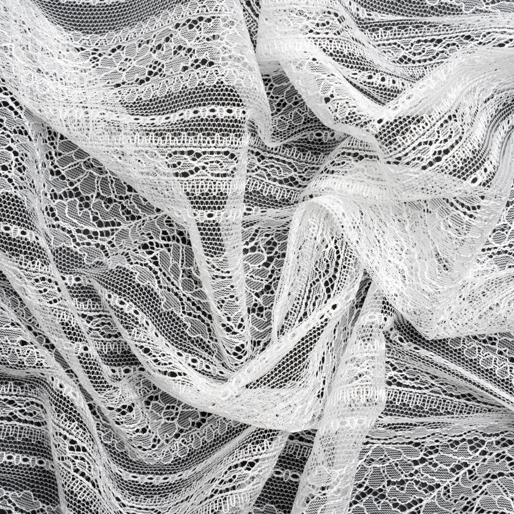 Delicate Lace - Lustrous White Floral and Abstract Stripes Delicate Lace - Lustrous White Floral and Abstract Stripes