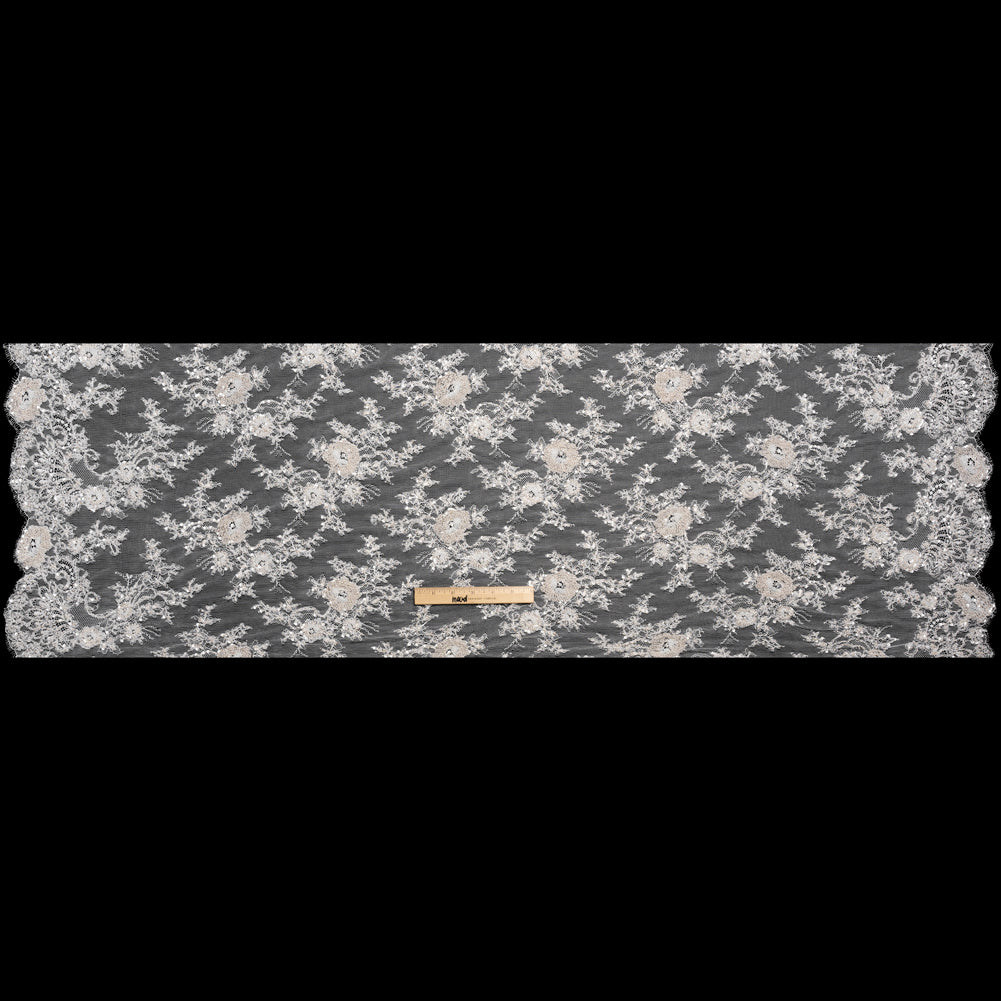 Embroidered Lace with Beading, Sequins, and Finished Edges - Off White Floral Full Embroidered Lace with Beading, Sequins, and Finished Edges - Off White Floral Full