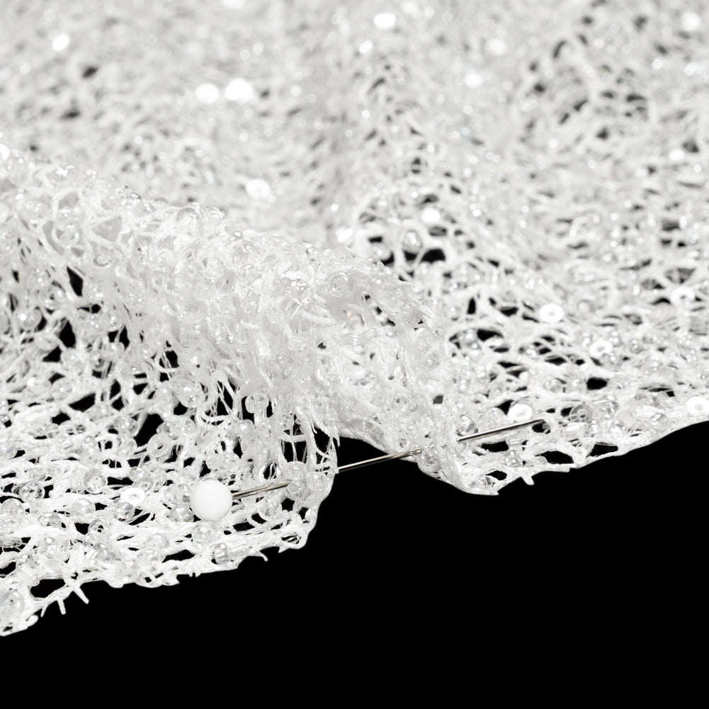 Bridal Lace with Beads and Sequins - White All-Over Abstract Detail Bridal Lace with Beads and Sequins - White All-Over Abstract Detail