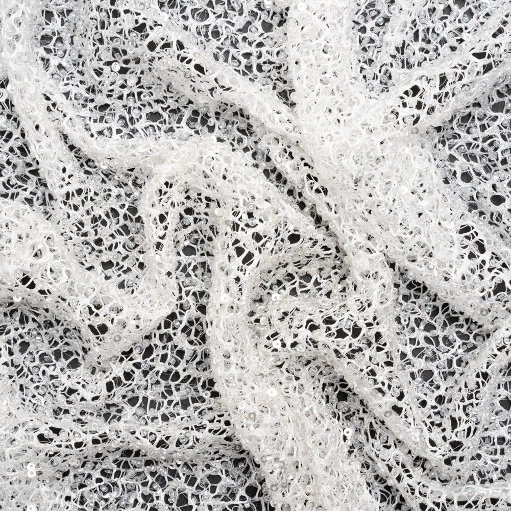 Bridal Lace with Beads and Sequins - White All-Over Abstract Bridal Lace with Beads and Sequins - White All-Over Abstract