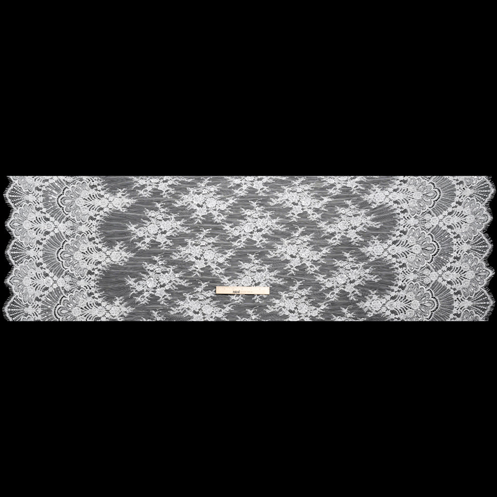 Chantilly Lace with Beads, Sequins, and Scalloped Finished Edges - White Floral Full Chantilly Lace with Beads, Sequins, and Scalloped Finished Edges - White Floral Full