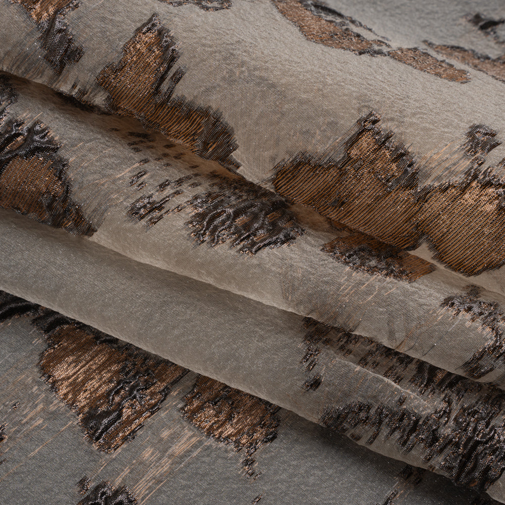 Metallic Burnout Luxury Brocade - Brown and Black Abstract - Folded Metallic Burnout Luxury Brocade - Brown and Black Abstract - Folded