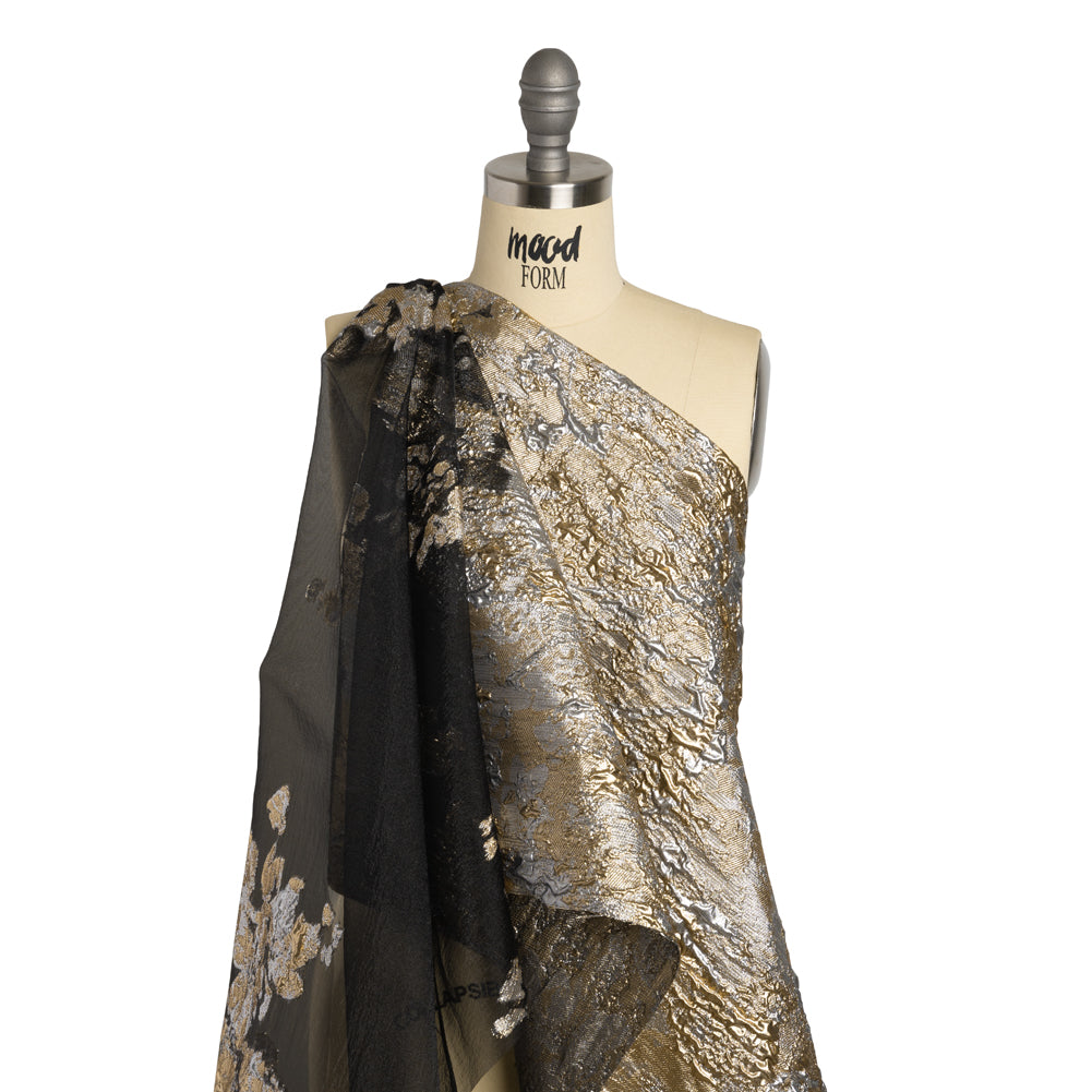 Metallic Burnout Luxury Brocade - Silver, Gold and Black Abstract Crinkled Borders Metallic Burnout Luxury Brocade - Silver, Gold and Black Abstract Crinkled Borders