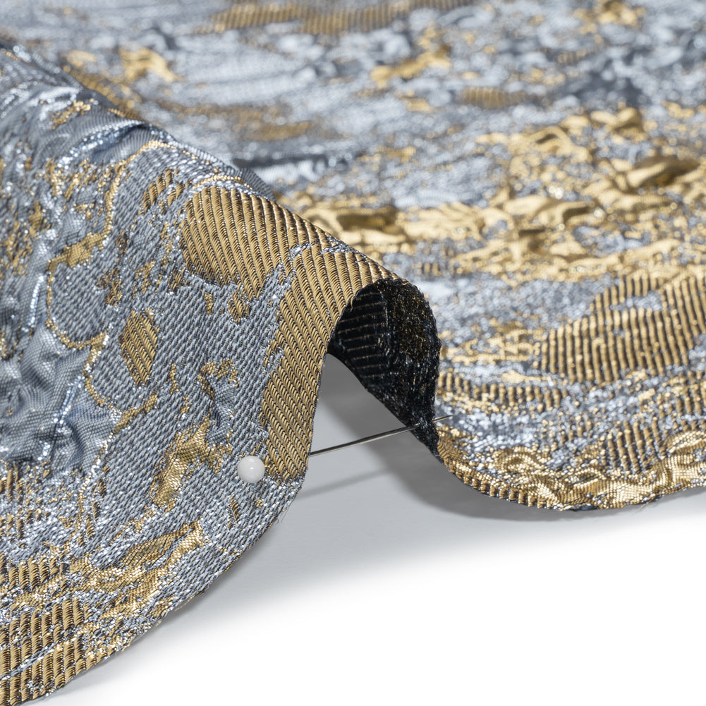 Metallic Burnout Luxury Brocade - Sky Blue, Gold and Black Abstract Crinkled Borders Metallic Burnout Luxury Brocade - Sky Blue, Gold and Black Abstract Crinkled Borders