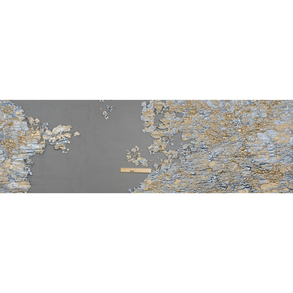 Metallic Burnout Luxury Brocade - Sky Blue, Gold and Black Abstract Crinkled Borders Metallic Burnout Luxury Brocade - Sky Blue, Gold and Black Abstract Crinkled Borders
