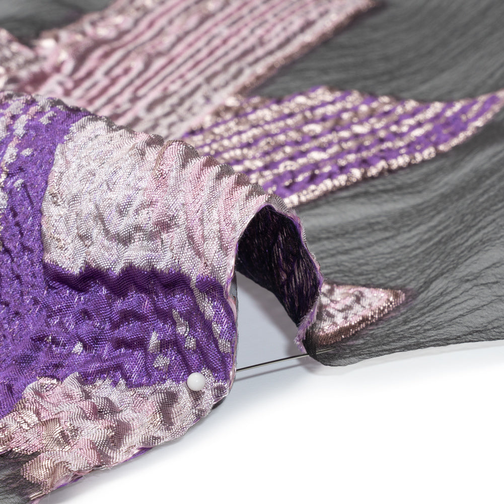 Metallic Luxury Burnout Brocade - Purple, Orchid Pink and Black Abstract Metallic Luxury Burnout Brocade - Purple, Orchid Pink and Black Abstract