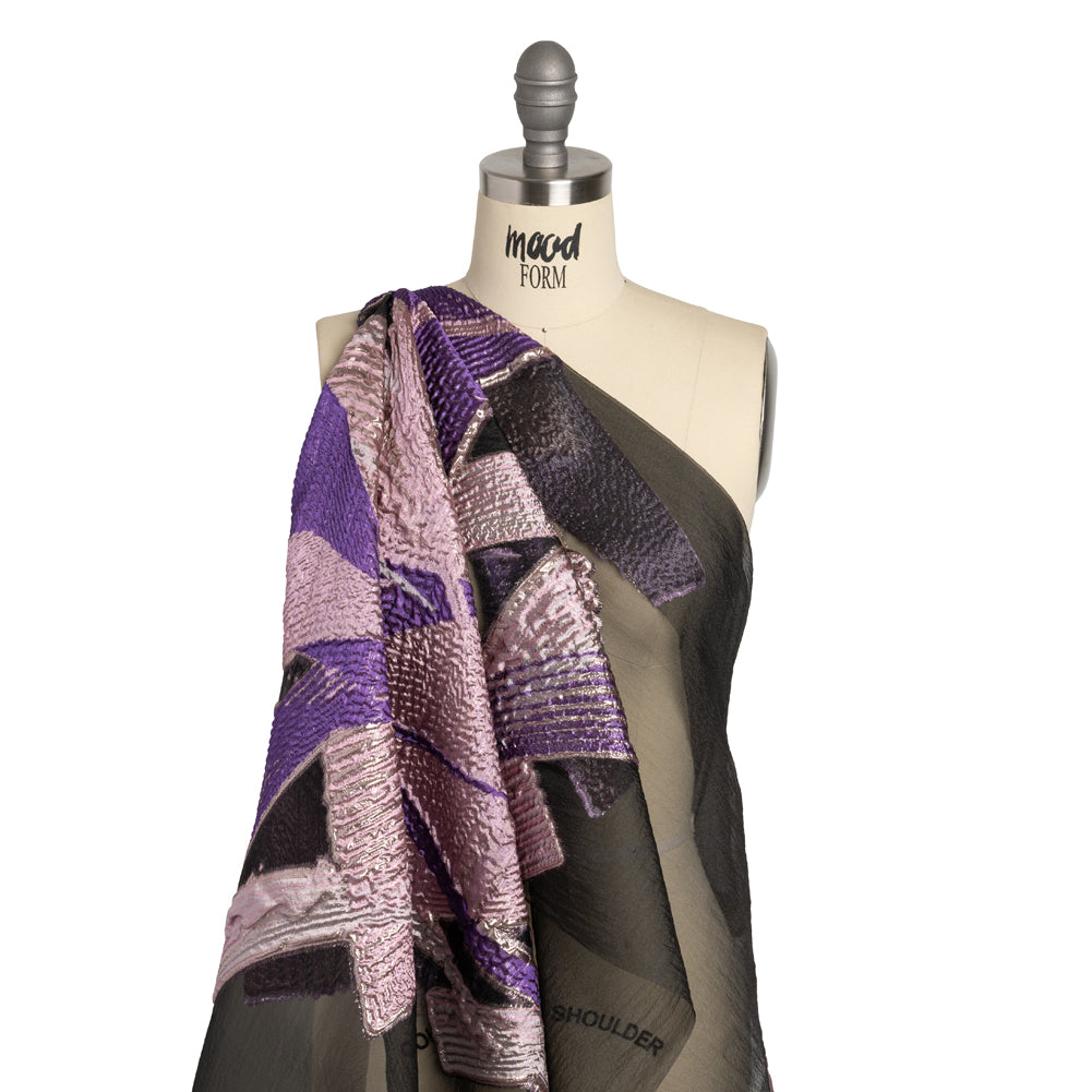 Metallic Luxury Burnout Brocade - Purple, Orchid Pink and Black Abstract Metallic Luxury Burnout Brocade - Purple, Orchid Pink and Black Abstract