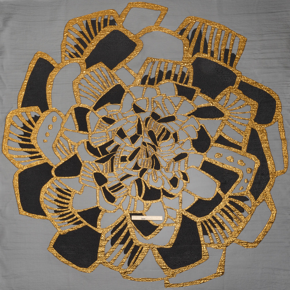 Metallic Luxury Burnout Brocade Panel - Black and Gold Floral Medallion - Full Metallic Luxury Burnout Brocade Panel - Black and Gold Floral Medallion - Full