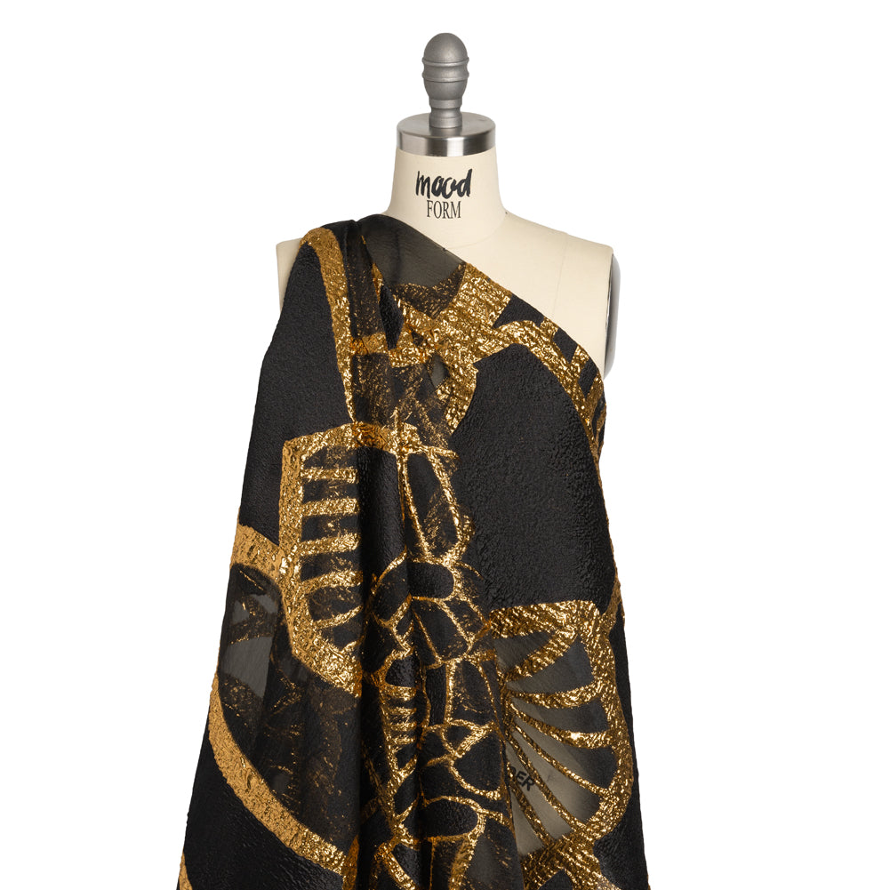 Metallic Luxury Burnout Brocade Panel - Black and Gold Floral Medallion - Drape Metallic Luxury Burnout Brocade Panel - Black and Gold Floral Medallion - Drape