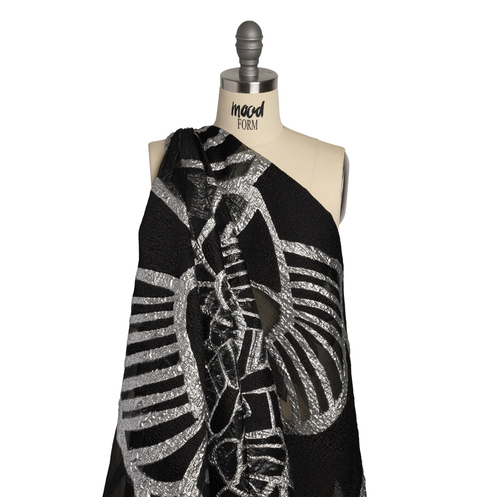 Metallic Luxury Burnout Brocade Panel - Black and Silver Floral Medallion - Drape Metallic Luxury Burnout Brocade Panel - Black and Silver Floral Medallion - Drape