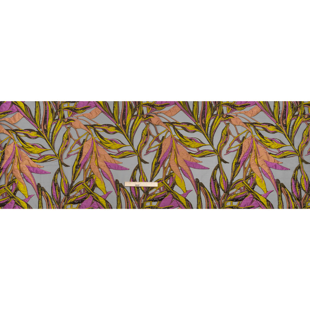 Metallic Luxury Burnout Brocade - Purple, Green and Black Magical Leaves - Full Metallic Luxury Burnout Brocade - Purple, Green and Black Magical Leaves - Full