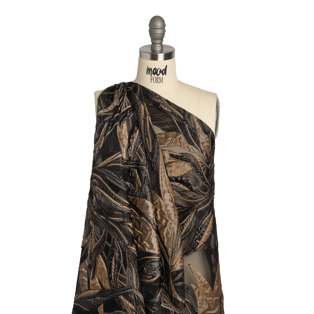 Metallic Luxury Burnout Brocade - Mole Brown and Black Magical Leaves Metallic Luxury Burnout Brocade - Mole Brown and Black Magical Leaves