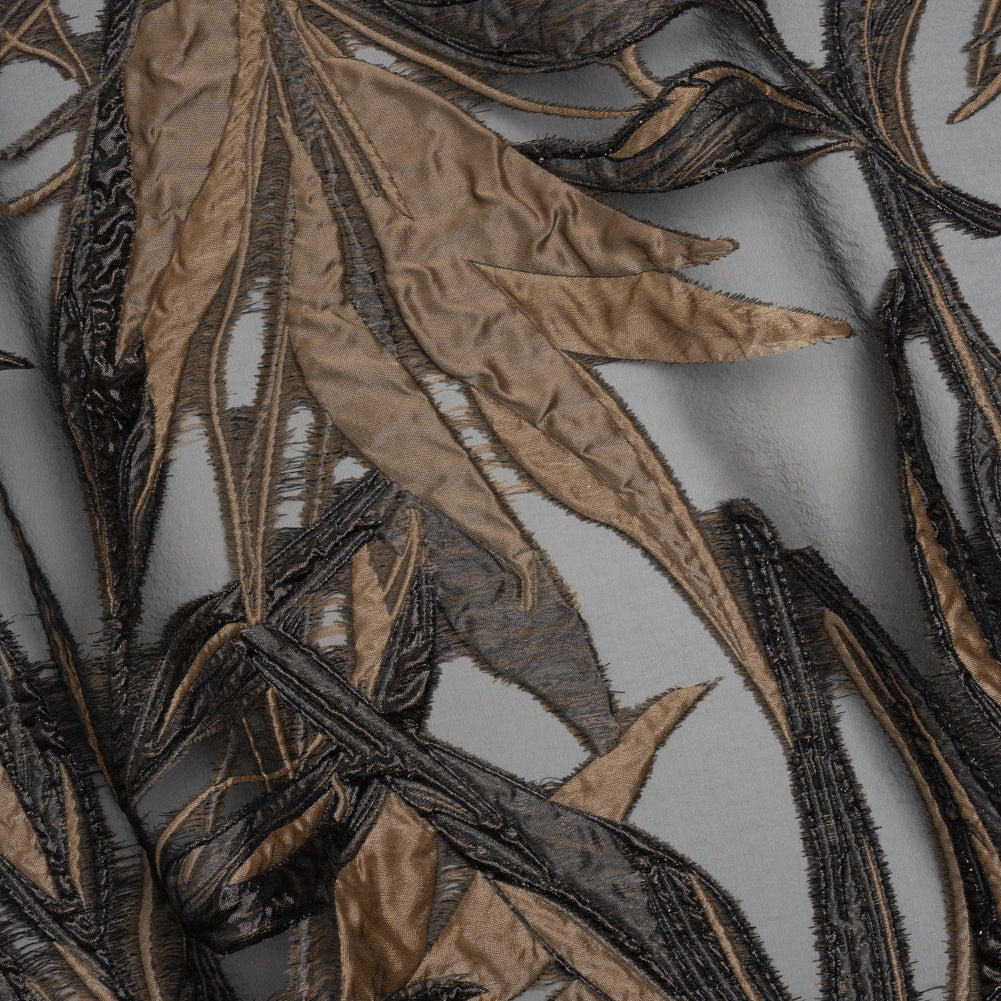 Metallic Luxury Burnout Brocade - Mole Brown and Black Magical Leaves Metallic Luxury Burnout Brocade - Mole Brown and Black Magical Leaves