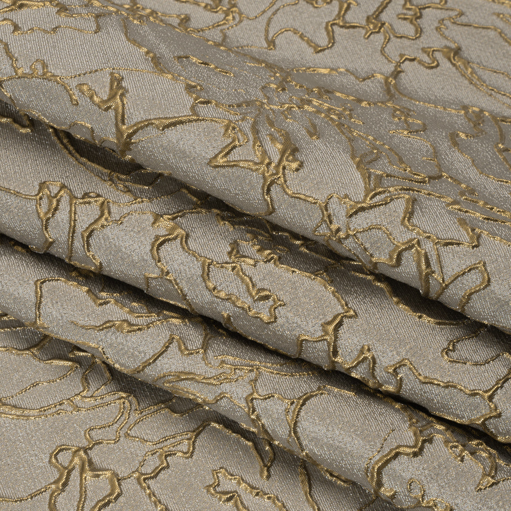 Metallic Luxury Brocade - Gray and Gold Floral Outlines - Folded Metallic Luxury Brocade - Gray and Gold Floral Outlines - Folded