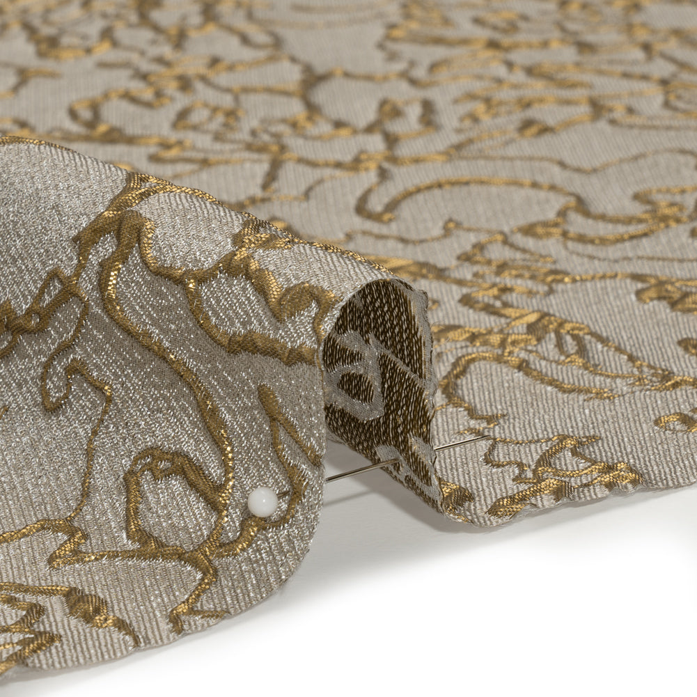 Metallic Luxury Brocade - Gray and Gold Floral Outlines - Detail Metallic Luxury Brocade - Gray and Gold Floral Outlines - Detail