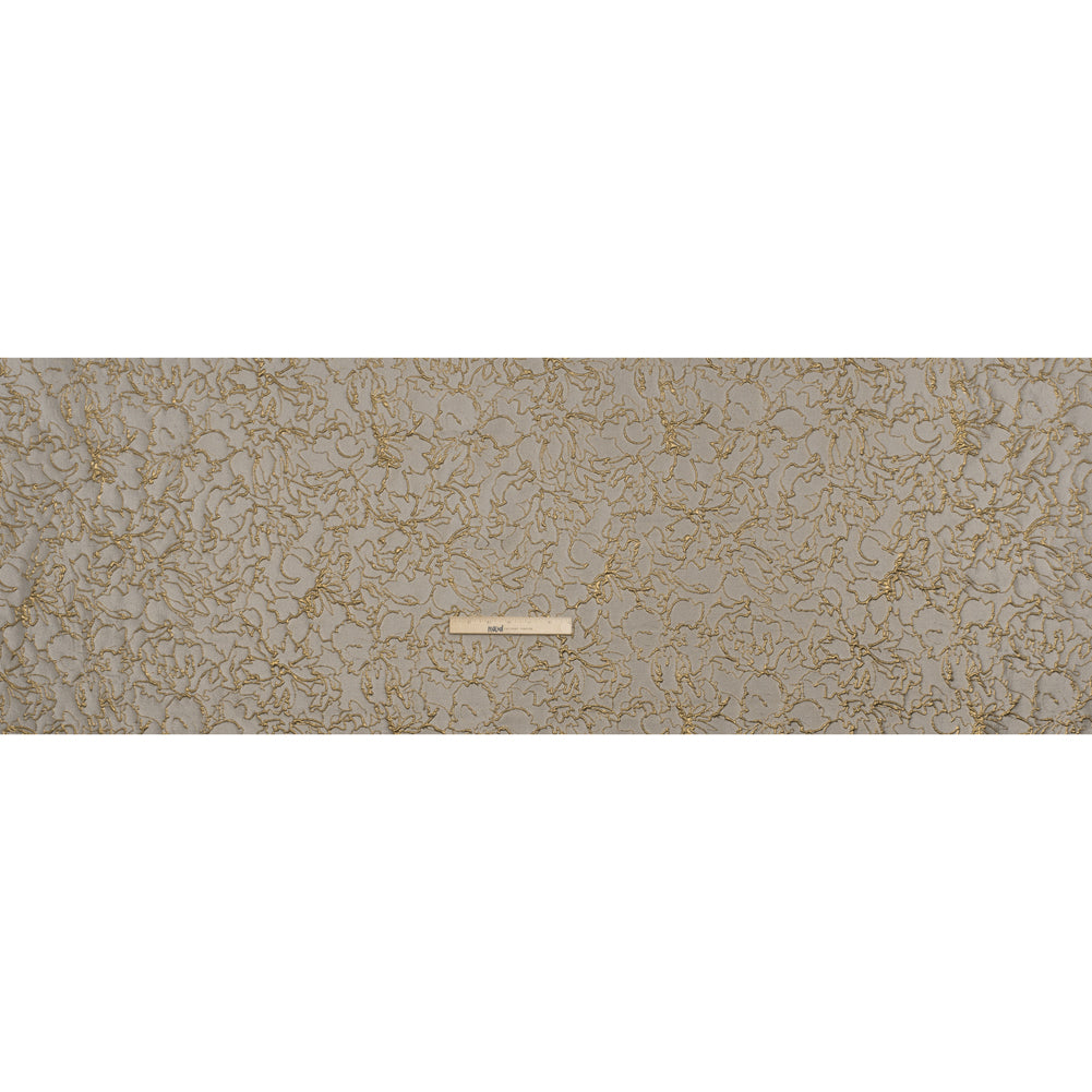 Metallic Luxury Brocade - Gray and Gold Floral Outlines - Full Metallic Luxury Brocade - Gray and Gold Floral Outlines - Full