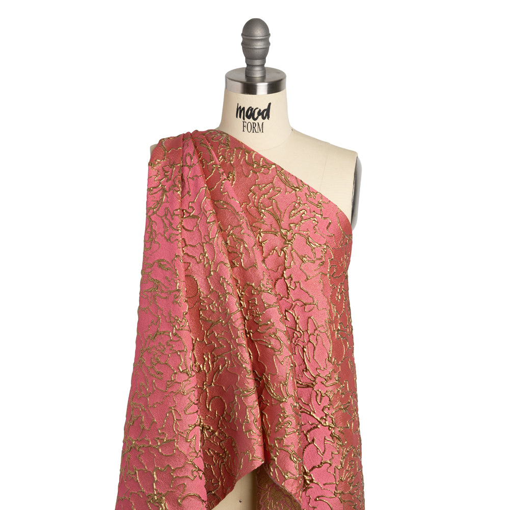 Metallic Luxury Brocade - Rose Pink and Gold Floral Outlines Metallic Luxury Brocade - Rose Pink and Gold Floral Outlines
