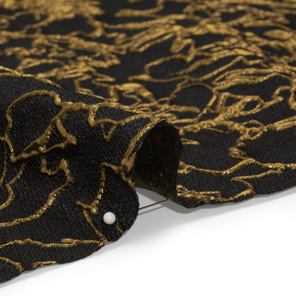 Metallic Luxury Brocade - Black and Gold Floral Outlines - Detail Metallic Luxury Brocade - Black and Gold Floral Outlines - Detail