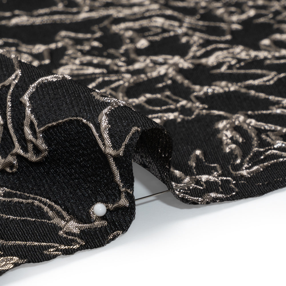 Metallic Luxury Brocade - Black and Silver Floral Outlines Metallic Luxury Brocade - Black and Silver Floral Outlines