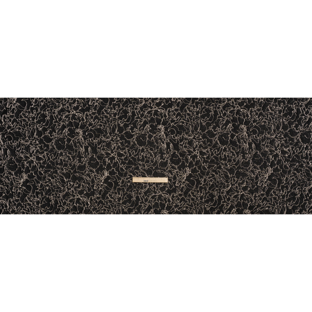 Metallic Luxury Brocade - Black and Silver Floral Outlines Metallic Luxury Brocade - Black and Silver Floral Outlines