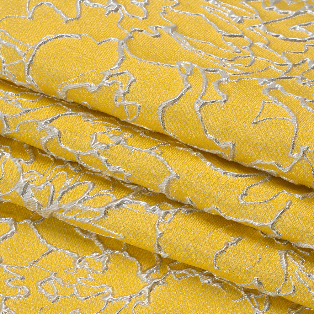 Metallic Luxury Brocade - Sunshine Yellow and Silver Floral Outlines Metallic Luxury Brocade - Sunshine Yellow and Silver Floral Outlines