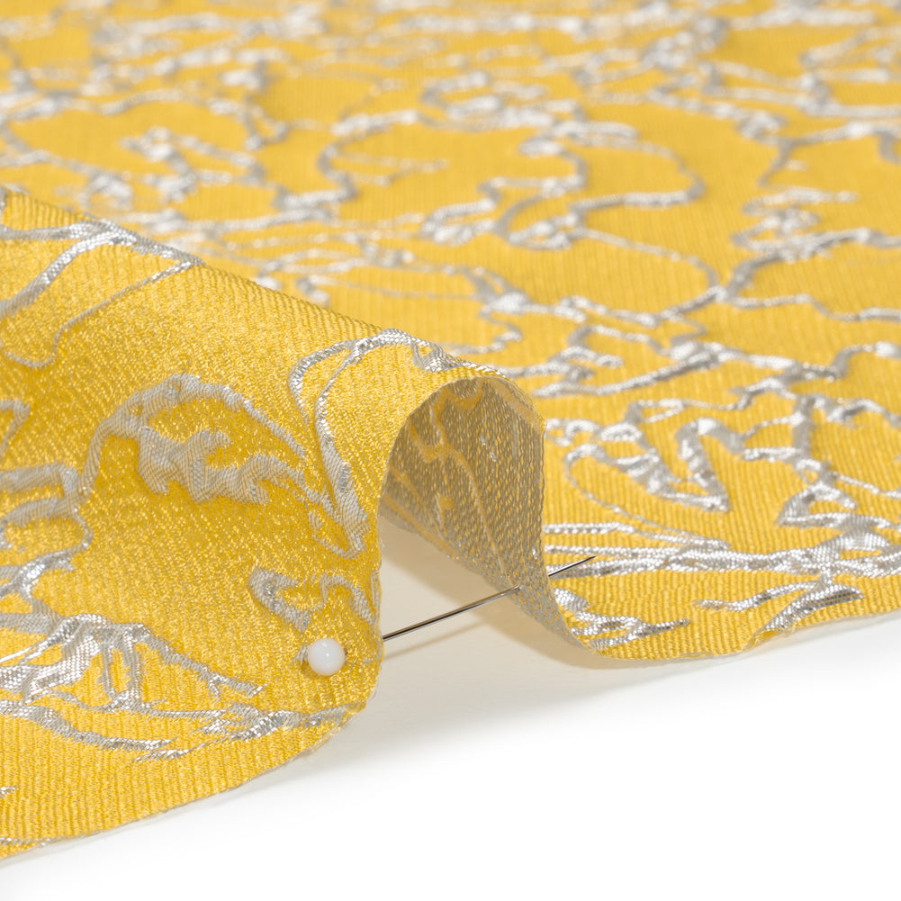 Metallic Luxury Brocade - Sunshine Yellow and Silver Floral Outlines Metallic Luxury Brocade - Sunshine Yellow and Silver Floral Outlines