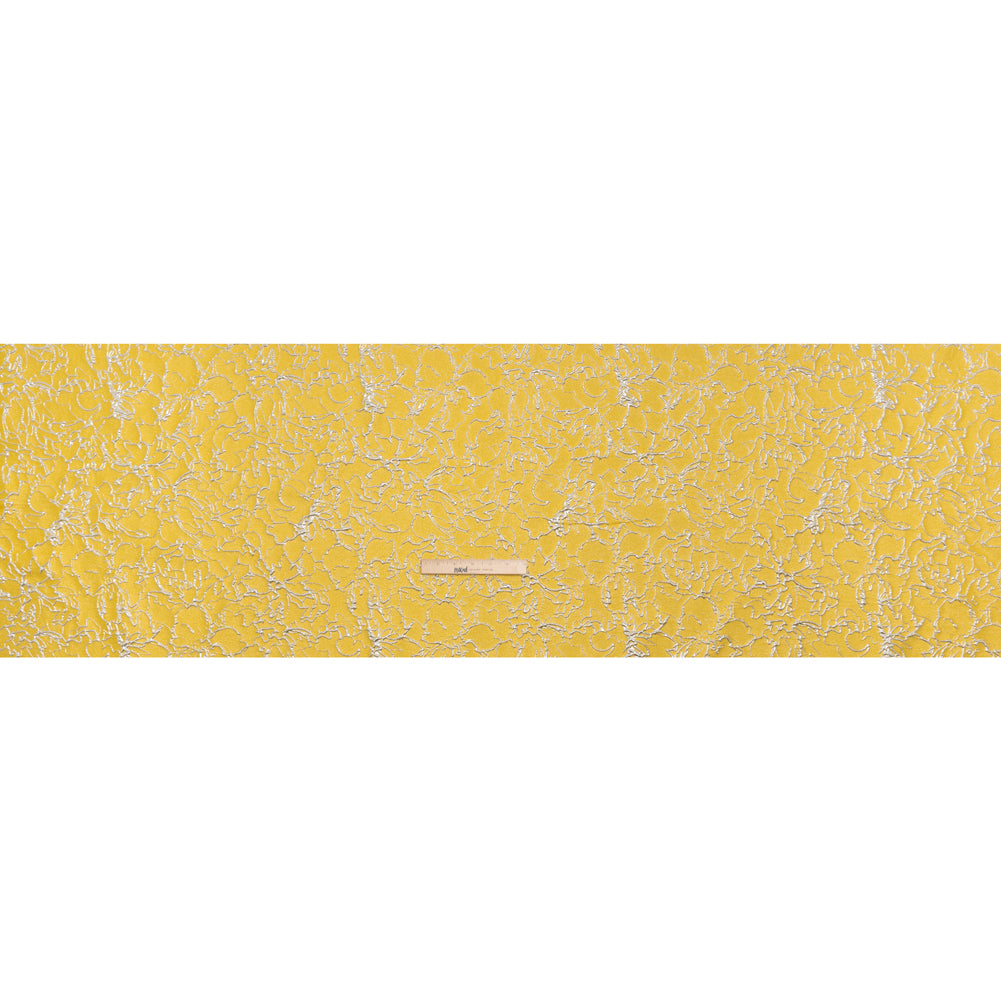 Metallic Luxury Brocade - Sunshine Yellow and Silver Floral Outlines Metallic Luxury Brocade - Sunshine Yellow and Silver Floral Outlines